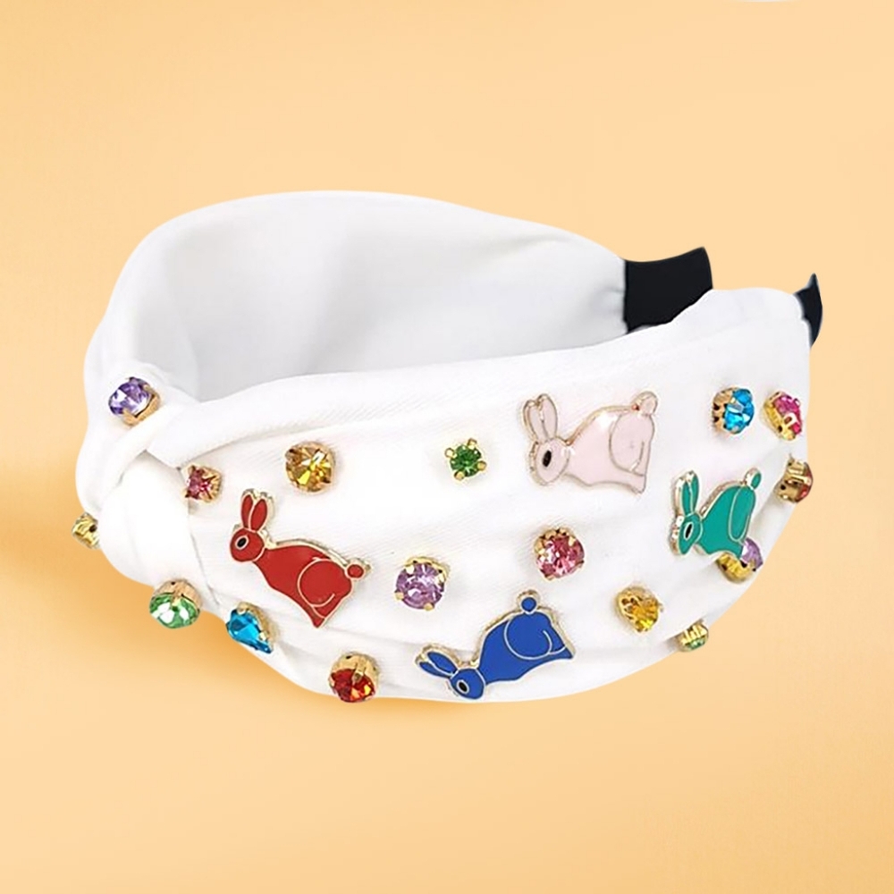 White Easter Bunny Gem Cluster Bling Charm Headband Holiday Statement Headpiece